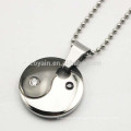 Black Silver Two Tone Round Stainless Steel Yin Yang Collier Avec Diamant